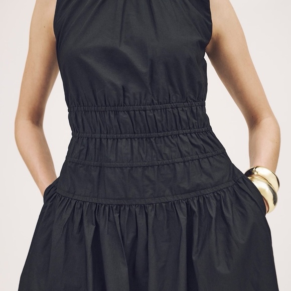 NWT!! J. CREW Hyacinth Dress Smocked Cotton Poplin Black Midi Pockets Small Tall - Picture 6 of 16